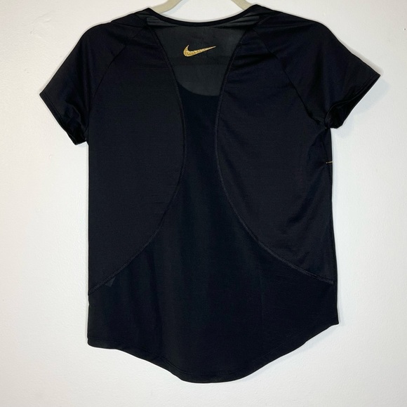 Nike Dri-Fit Black Tee Gold Metallic Logo Accent Women’s Size Small - Picture 2 of 12